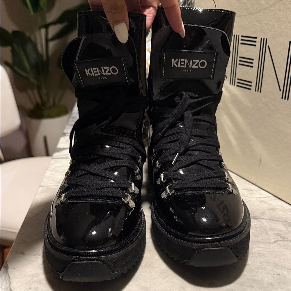 Kenzo Patent Leather Black High-Top Boots | size 40